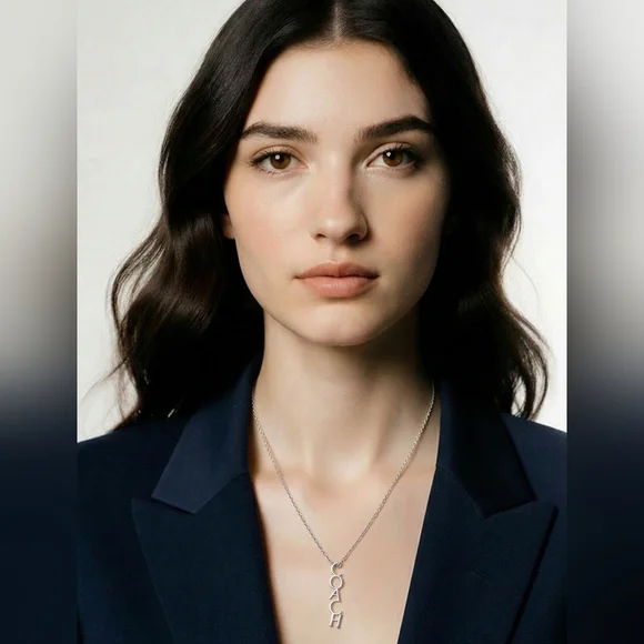 Coa ch Silver-Tone Vertical Logo Pendant Necklace - Picture 4 of 7